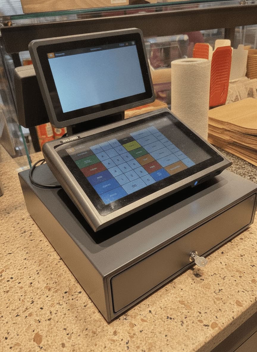Modernes Kassenterminal auf einem Verkaufstresen
